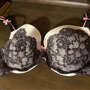 Lace Overlay Bra with Pink Accents